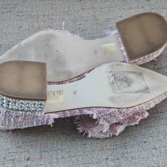 Jeffrey Campbell Women Sandal Shoe Block Heel Pumps in Pink Tweed Size 39 8.5US - Picture 9 of 12